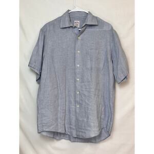 Brooks Brothers Mens Size Med Blue 100% Irish Linen Short Sleeve Button Up Shirt